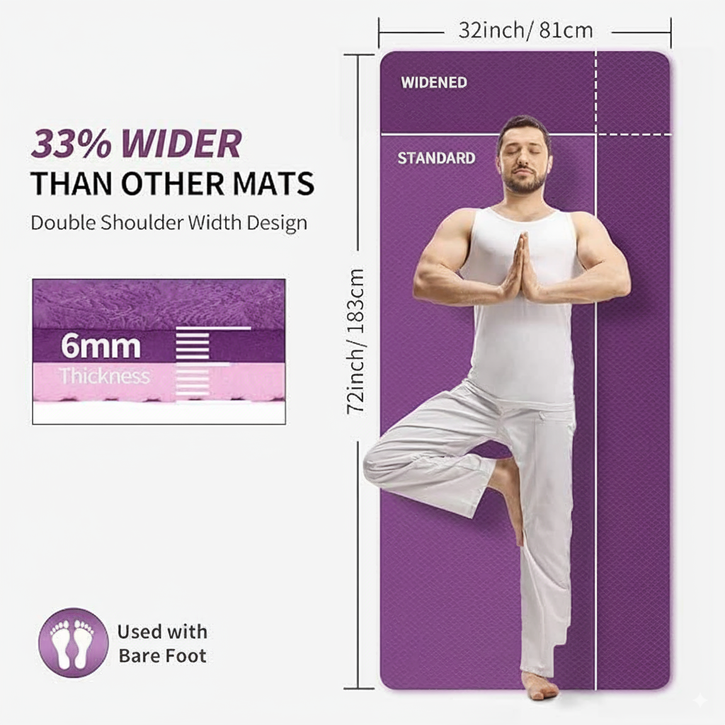 Extra long TPE yoga mat on hardwood floor