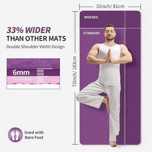 Extra long TPE yoga mat on hardwood floor
