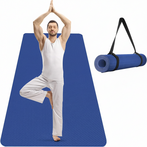 Full-body yoga pose on large mat