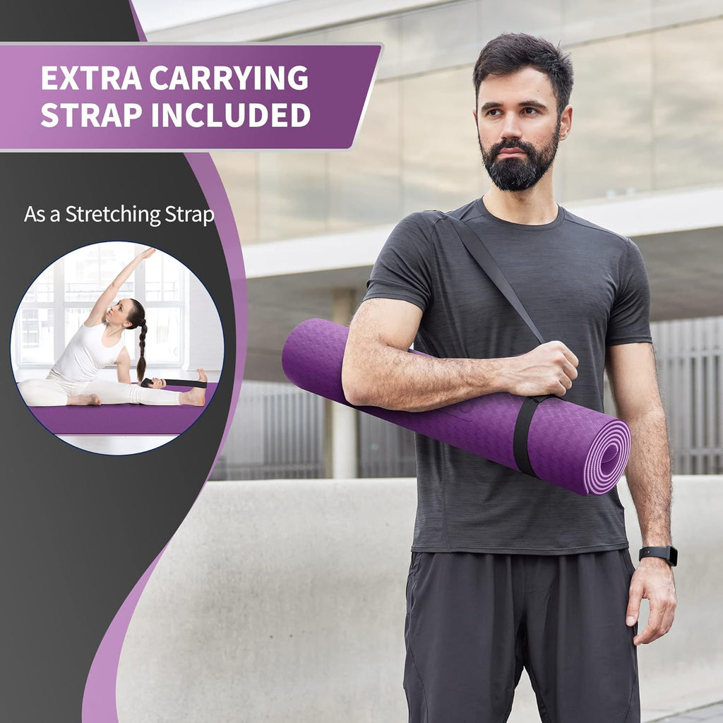 Rolled-up yoga mat with carrying strap