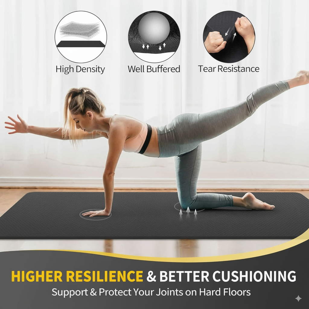 Woman doing bridge pose on yoga mat