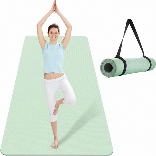 Woman stretching on extra wide yoga mat