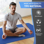 Woman stretching on wide mat outdoors